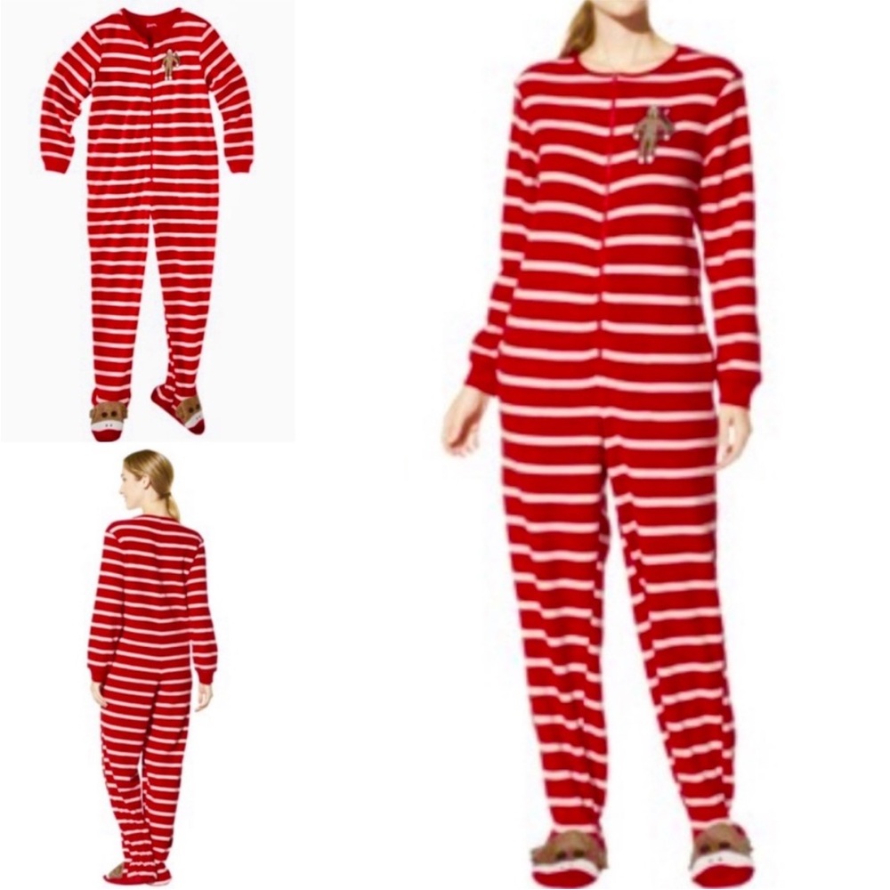 NWT Nick & Nora Footie Red Stripe Sock Monkey PJ